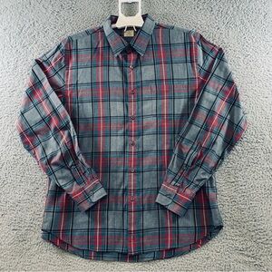 J.Crew Shirt Mens Long Sleeve Button Up 2-Ply 100% Cotton Plaid Gray L (16-16.5)